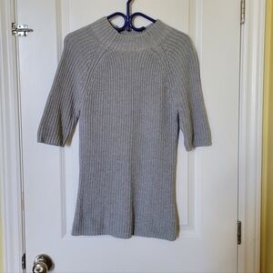 Michael Kors sweater light grey short sleeve neutral medium preppy ribbed casual